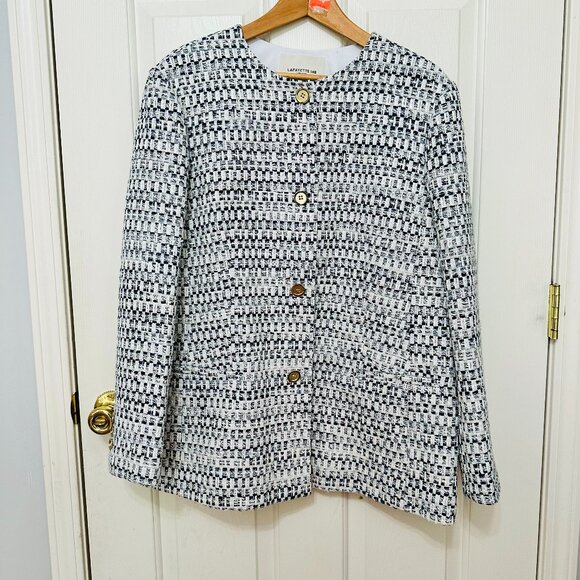 LAFAYETTE 148 NEW YORK BLUE AND WHITE TWEED BLAZER JACKET SIZE 16 $1498 - Picture 1 of 7